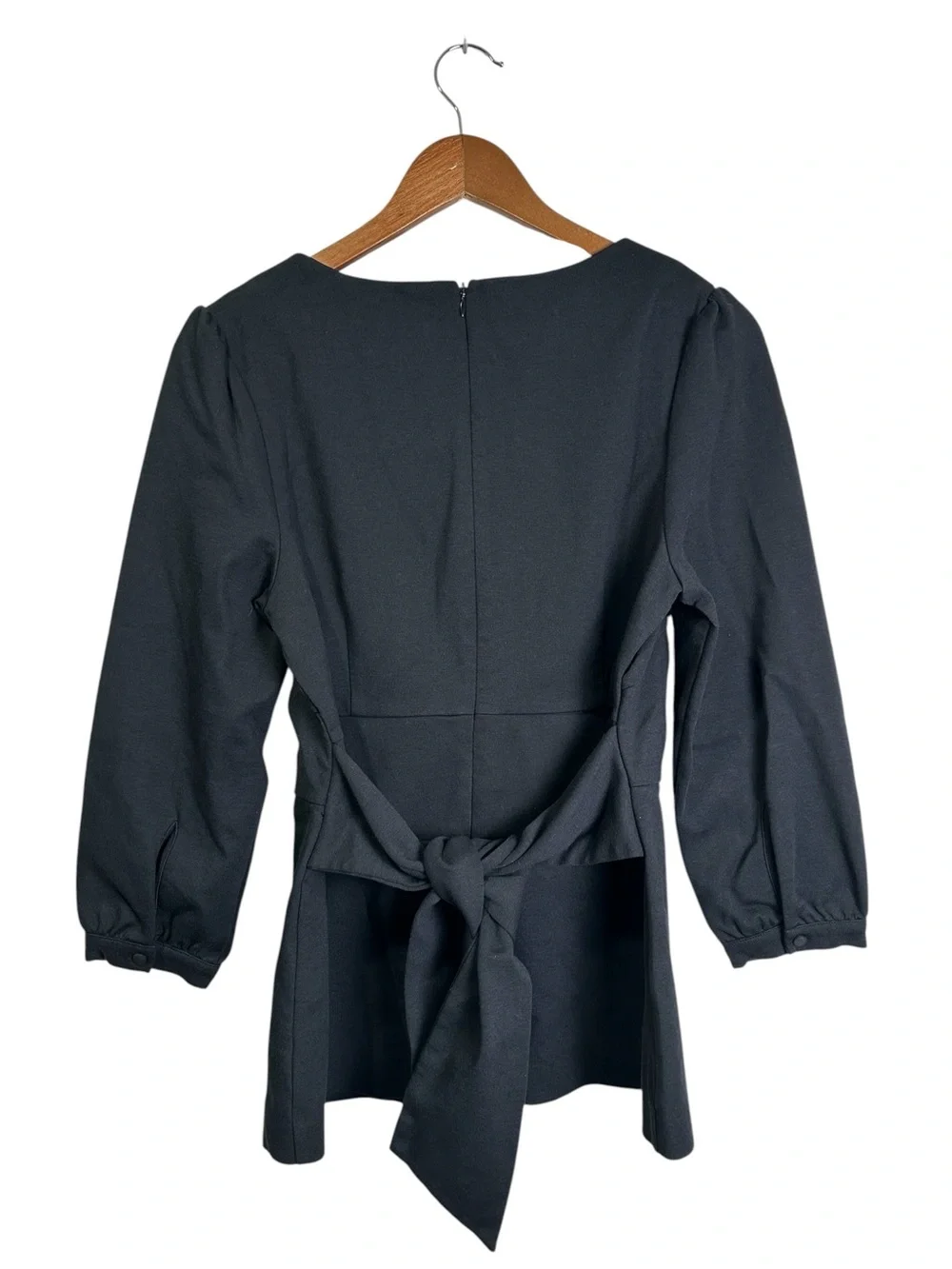 Boden Women’s 10R Black 3/4 Sleeve Boat Neck Tie Waist Peplum Top